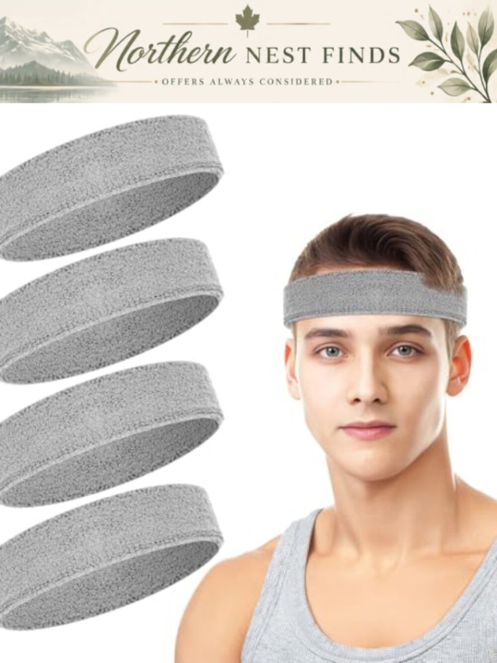 4 Pack Cotton Terry Sweat Headbands Men Women Running Gym Tennis Basketball